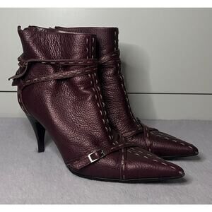 Fendi Selleria Purple Leather Zipper Back Ankle Boots High Heel (EU 38)